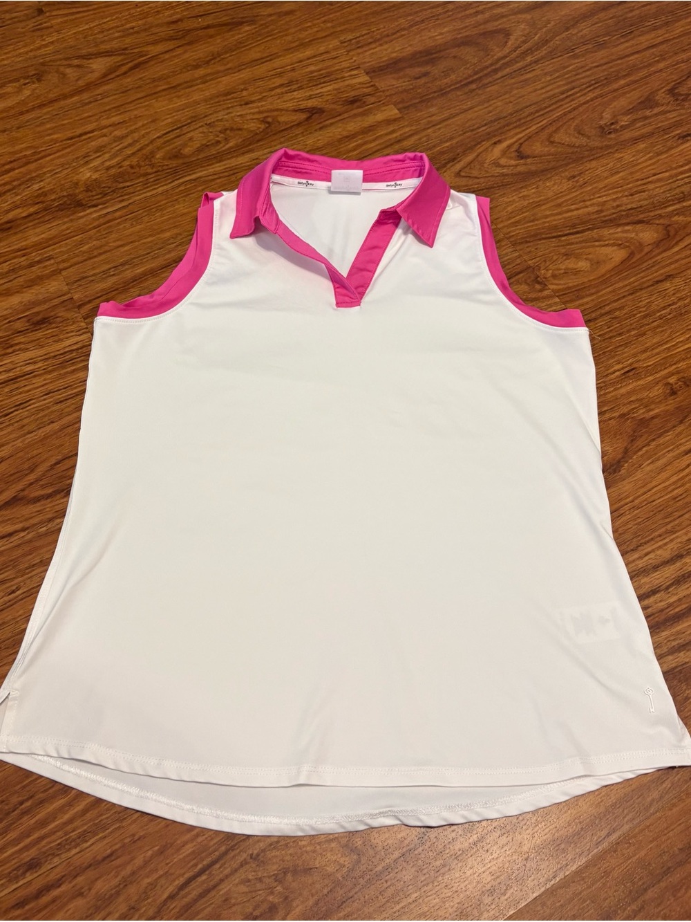Belyn Key White Sleeveless Polo Tank with Pink Trim